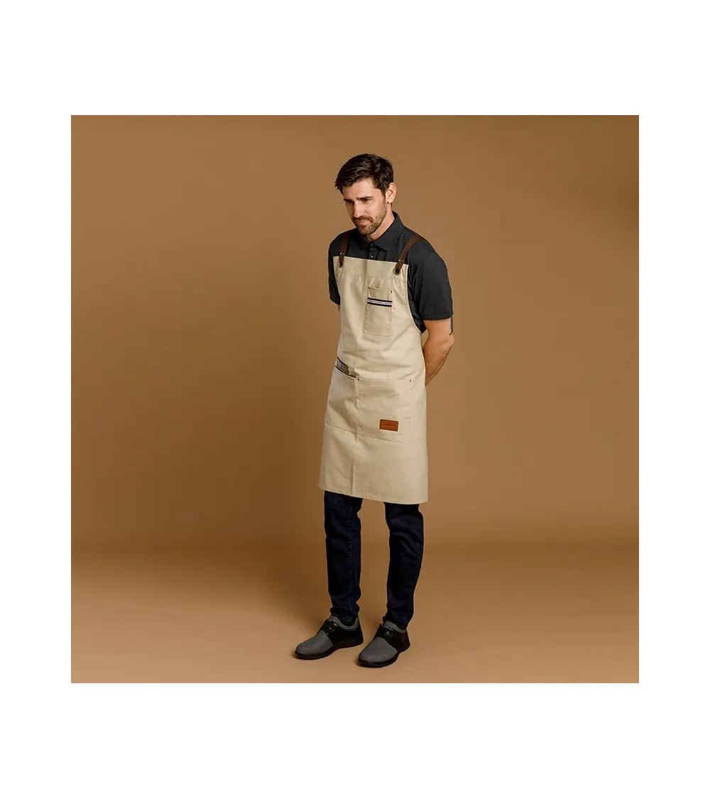 DELANTAL CON PETO TEJIDO DENIM HOSTELERÍA BEIGE