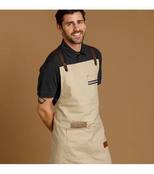 DELANTAL CON PETO TEJIDO DENIM HOSTELERÍA BEIGE