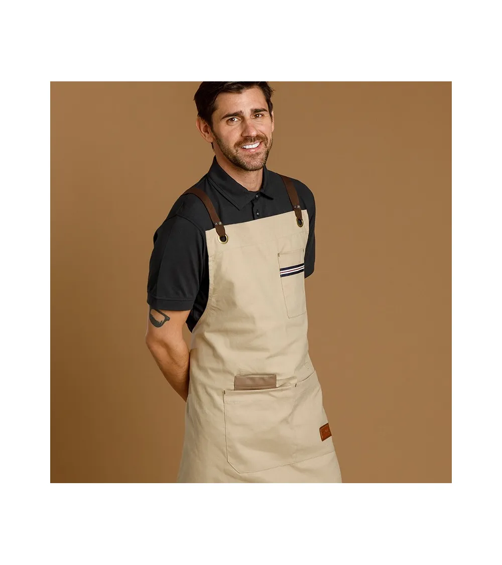 DELANTAL CON PETO TEJIDO DENIM HOSTELERÍA BEIGE