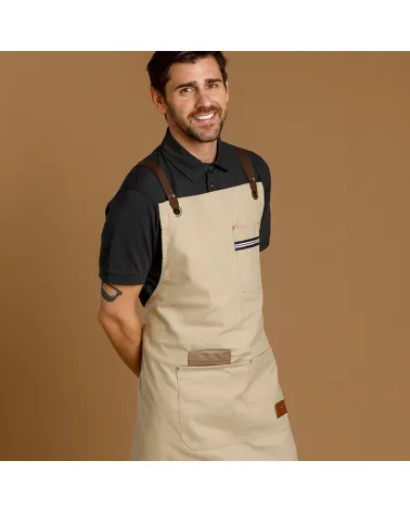 DELANTAL CON PETO TEJIDO DENIM HOSTELERÍA BEIGE COSTADO