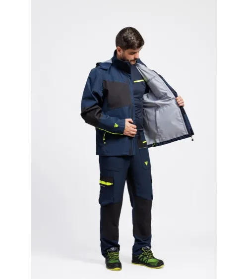CHAQUETA IMPERMEABLE TRANSPIRABLE CON CAPUCHA MARINO FORRO