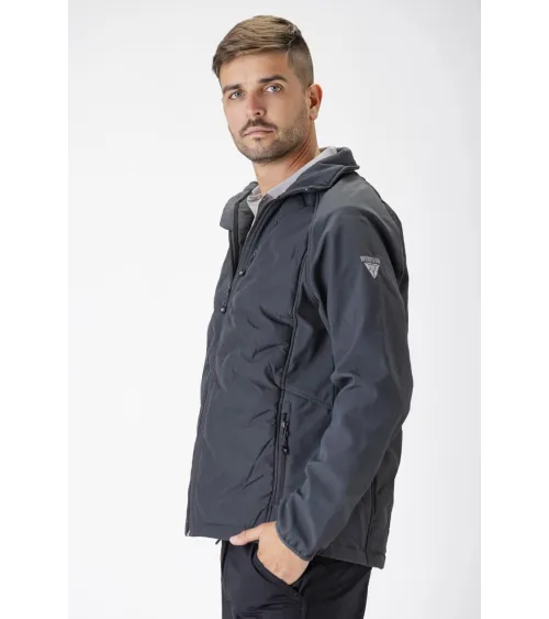 CHAQUETA WORKSHELL ELÁSTICA ACOLCHADA GRIS EJEMPLO DE USO
