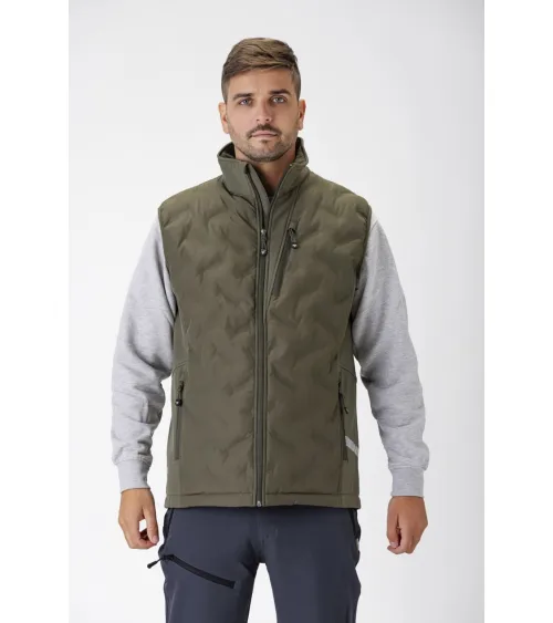 CHALECO WORKSHELL ELÁSTICA ACOLCHADA VERDE CAZA FORRO
