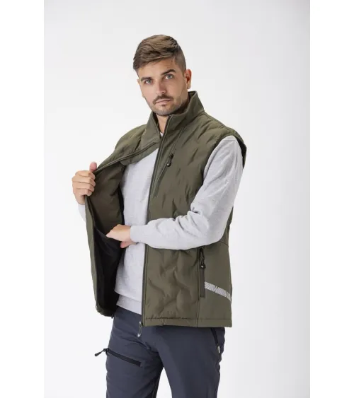 CHALECO WORKSHELL ELÁSTICA ACOLCHADA VERDE CAZA FORRO