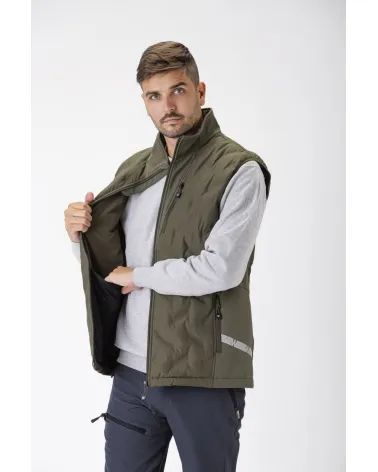 CHALECO WORKSHELL ELÁSTICA ACOLCHADA VERDE CAZA FORRO