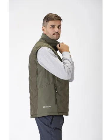 CHALECO WORKSHELL ELÁSTICA ACOLCHADA VERDE CAZA COSTADO