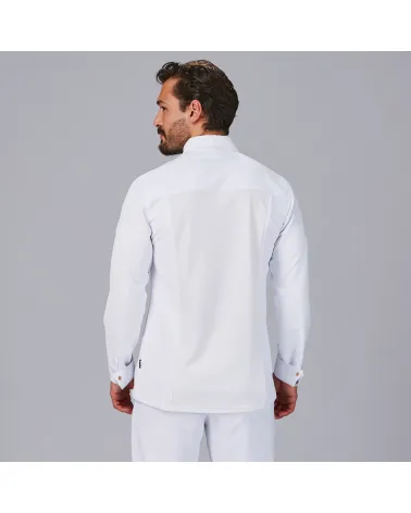 CHAQUETA COCINA CUELLO ITALIANO RECICLADO BLANCO ESPALDA