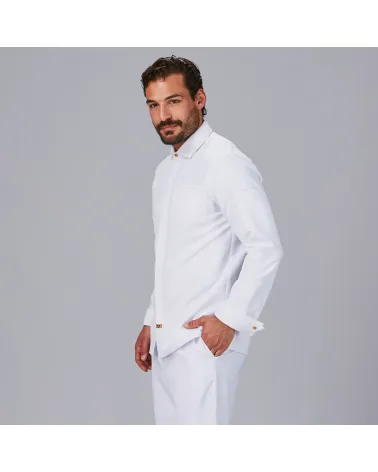 CHAQUETA COCINA CUELLO ITALIANO RECICLADO BLANCO COSTADO