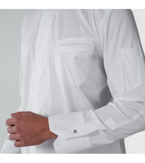 CHAQUETA COCINA CUELLO MAO SLIM FIT FRENTE BLANCO