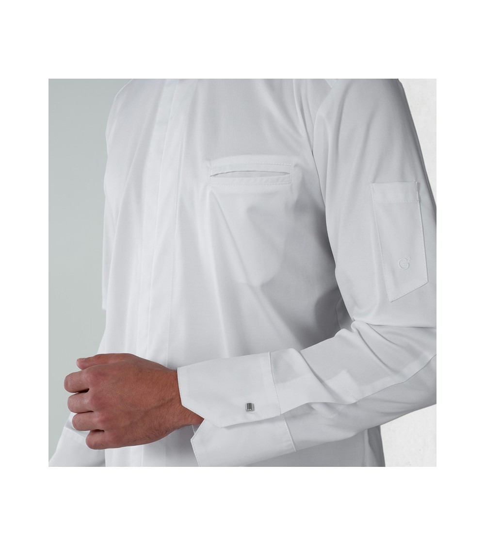 CHAQUETA COCINA CUELLO MAO SLIM FIT FRENTE BLANCO