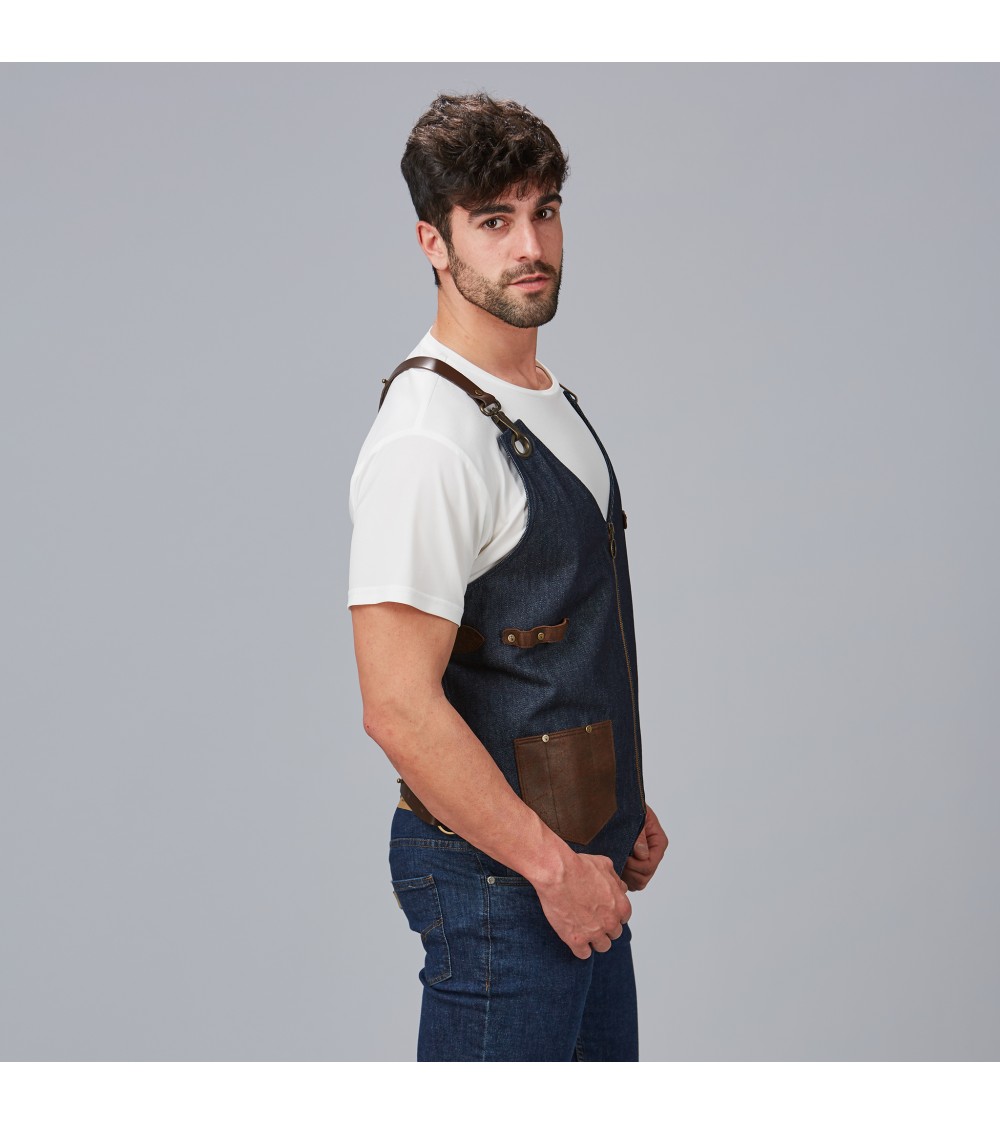 CHALECO PROFESIONAL VAQUERO Y PIEL RECICLADA ESTILO BARBERO