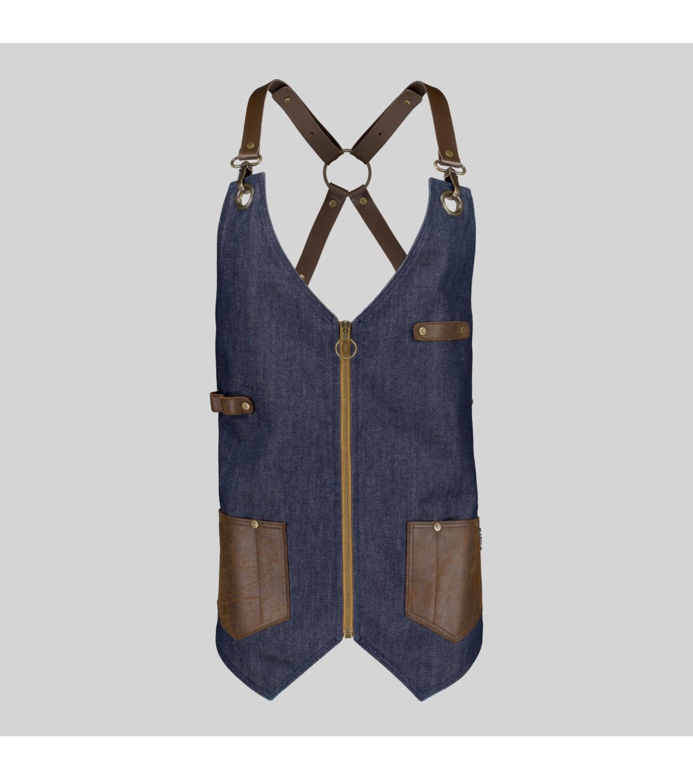 CHALECO PROFESIONAL VAQUERO Y PIEL RECICLADA ESTILO BARBERO