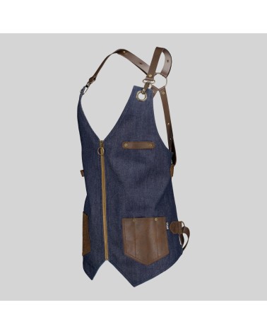 CHALECO PROFESIONAL VAQUERO Y PIEL RECICLADA ESTILO BARBERO