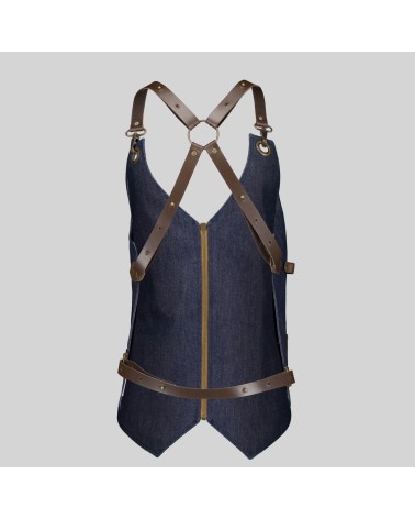 CHALECO PROFESIONAL VAQUERO Y PIEL RECICLADA ESTILO BARBERO