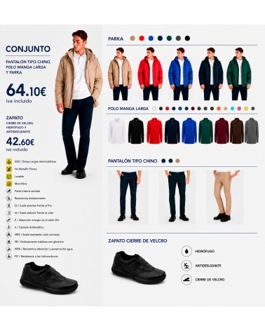 Pack uniforme de trabajo: pantalón chino + polo + parka